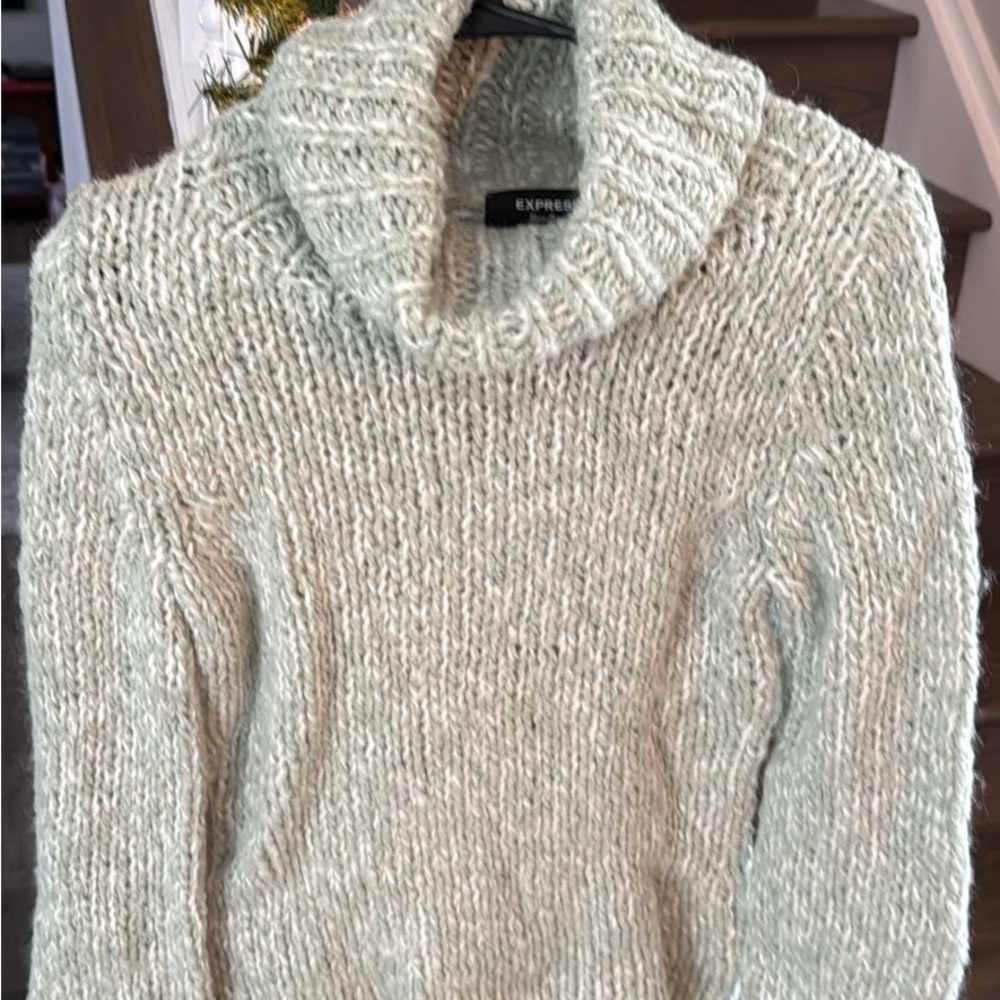 Express Women's Mint Green Cowl Neck Sweater
